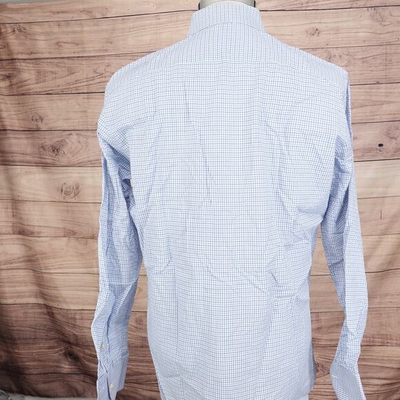 LEDBURY FINE SHIRTING BLUE CHECK BUTTON DOWN SHIRT MENS SIZE L LARGE - Picture 4 of 8